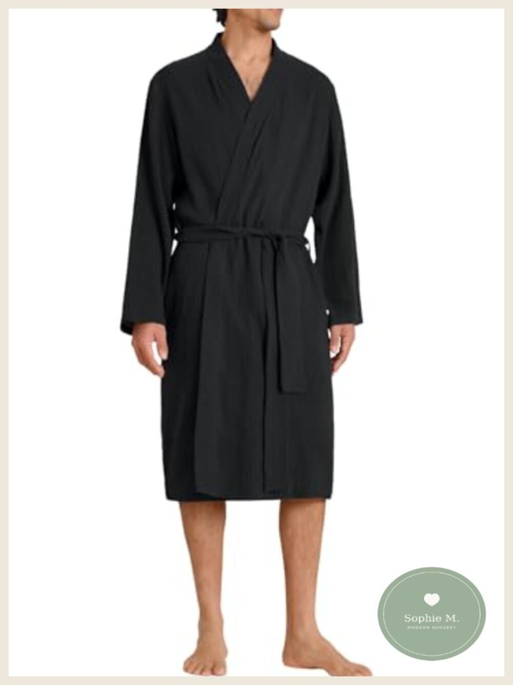 Men's Cotton Gauze Robe Kimono Collar Lightweight Bathrobe